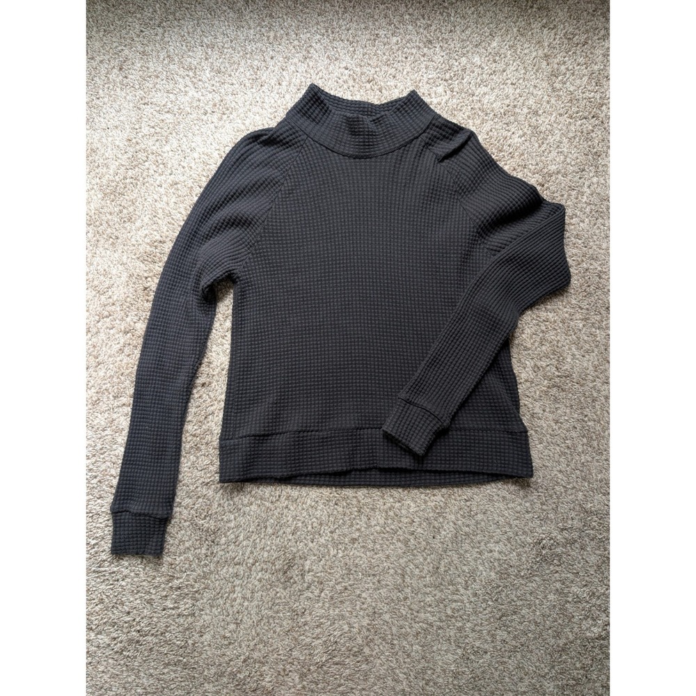 The North Face Womens Chabot Mock Neck Waffle Knit Cotton Thermal Top Black S